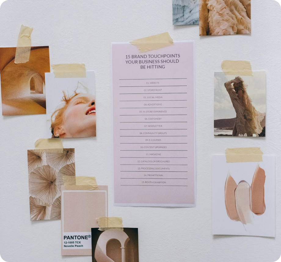A vision board highlighting a brand's colour pallete.