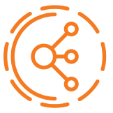 A network symbol inside a circle represents digital marketing services.