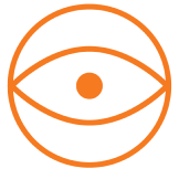 An eye symbol inside a circle represents media services.