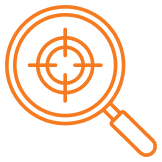 A magnifying glass with a target in the center.