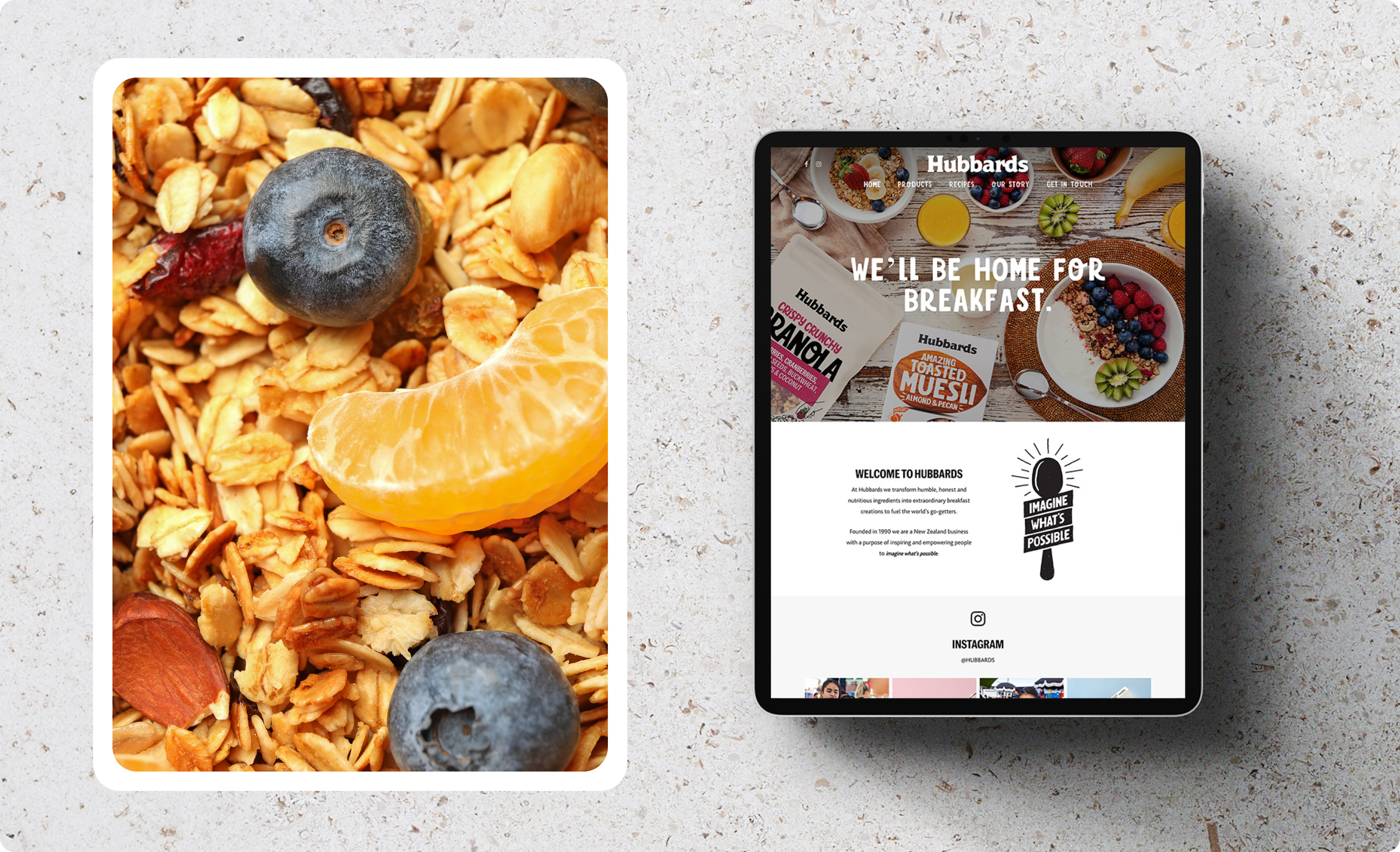 Hubbards' homepage displays their products used for breakfast and snacks.