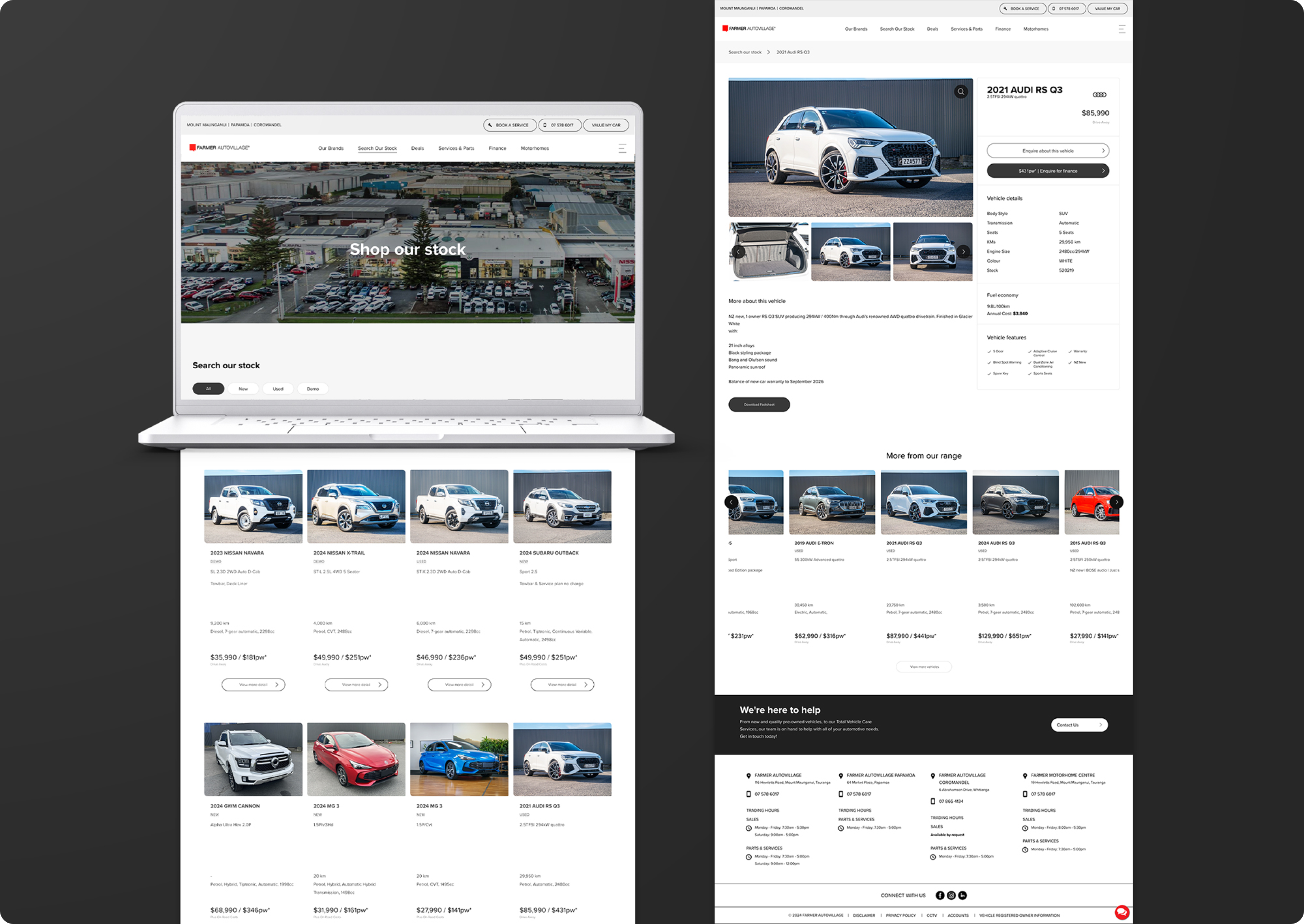 Webpages display multiple car listings demonstrating how easy the site is for employees to update.