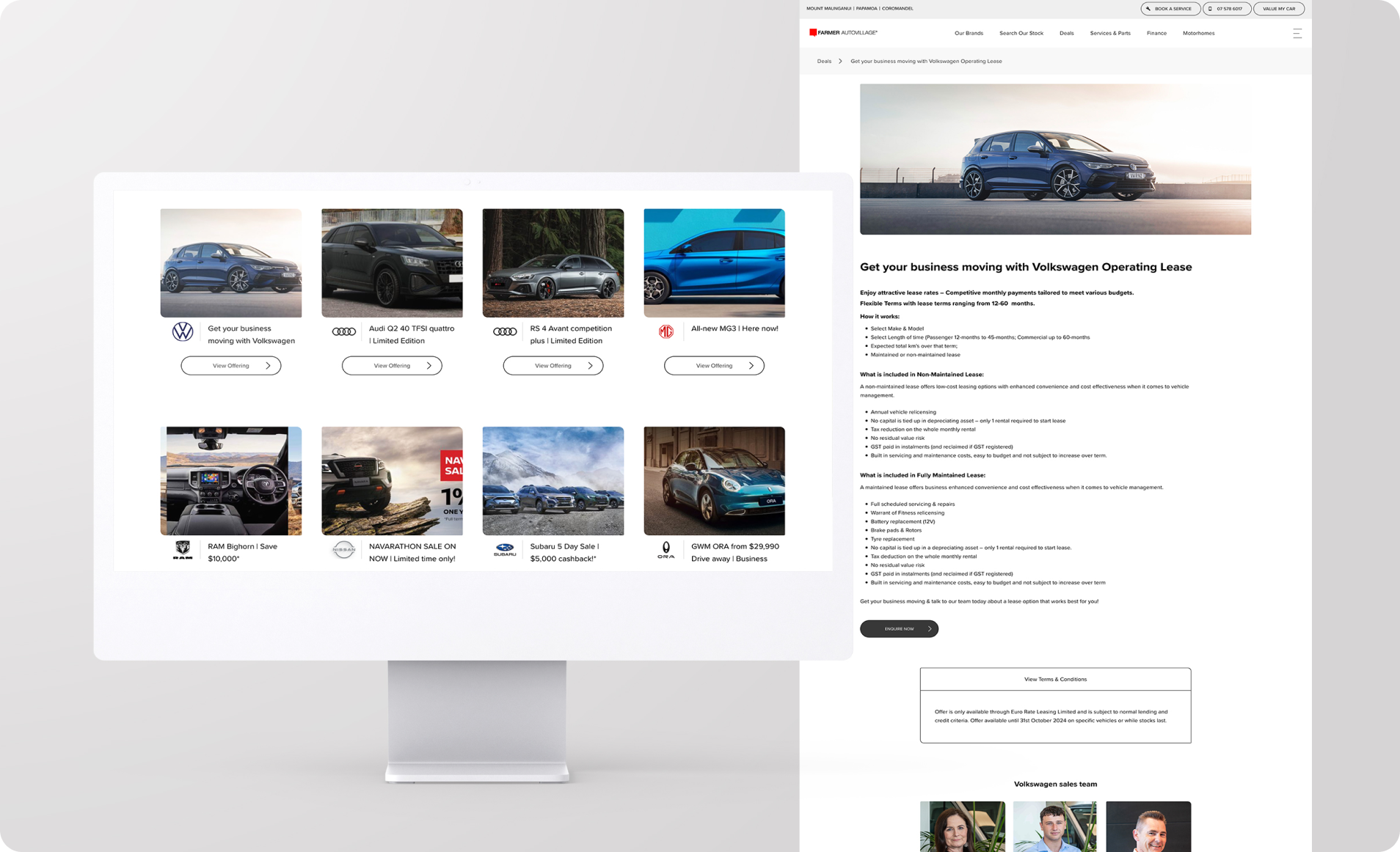 A webpage shows the user-friendly layout for displaying vehicles for sale.