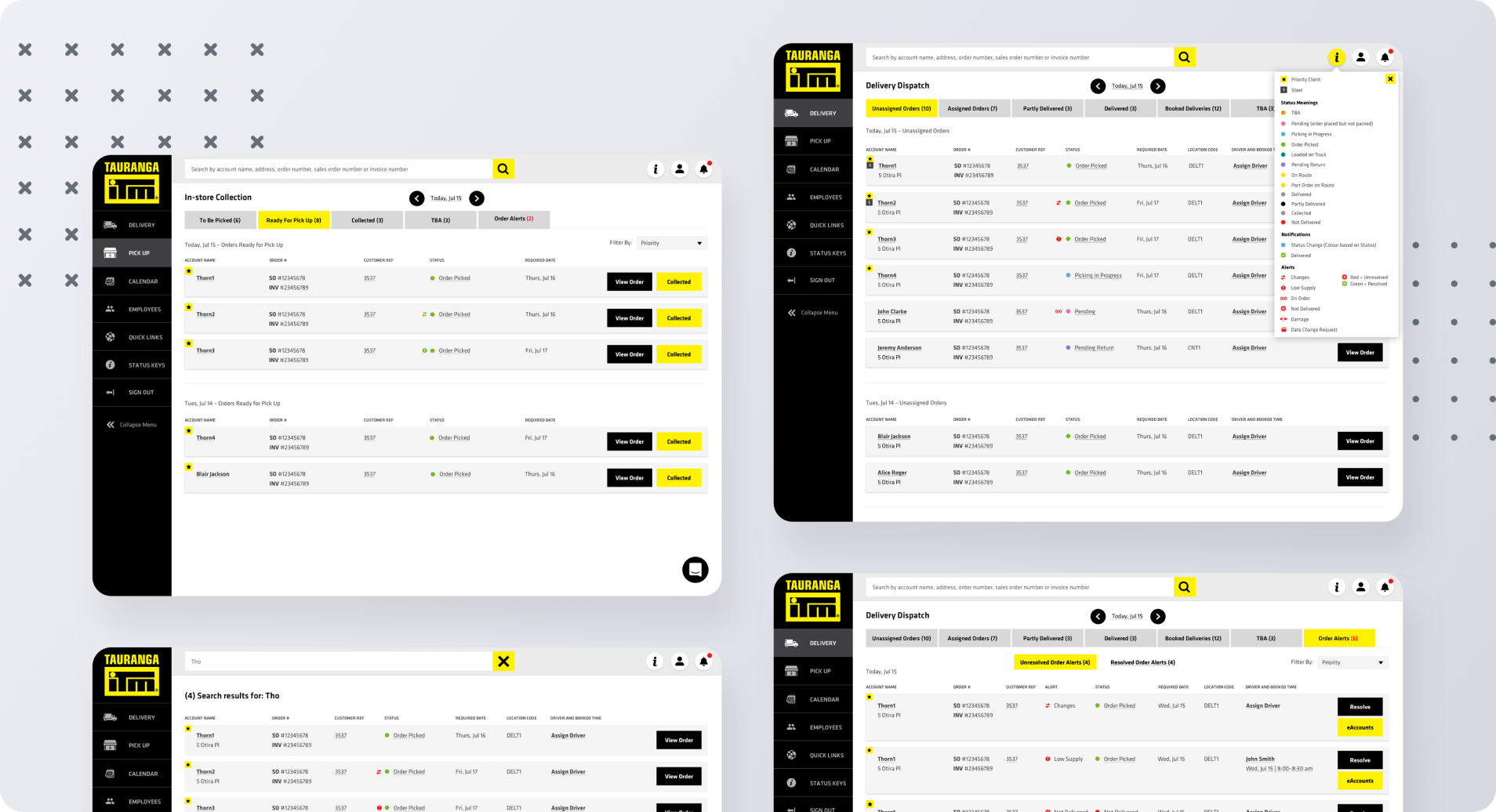 Differing views of the dispatch management system demonstrate how user-friendly it is.