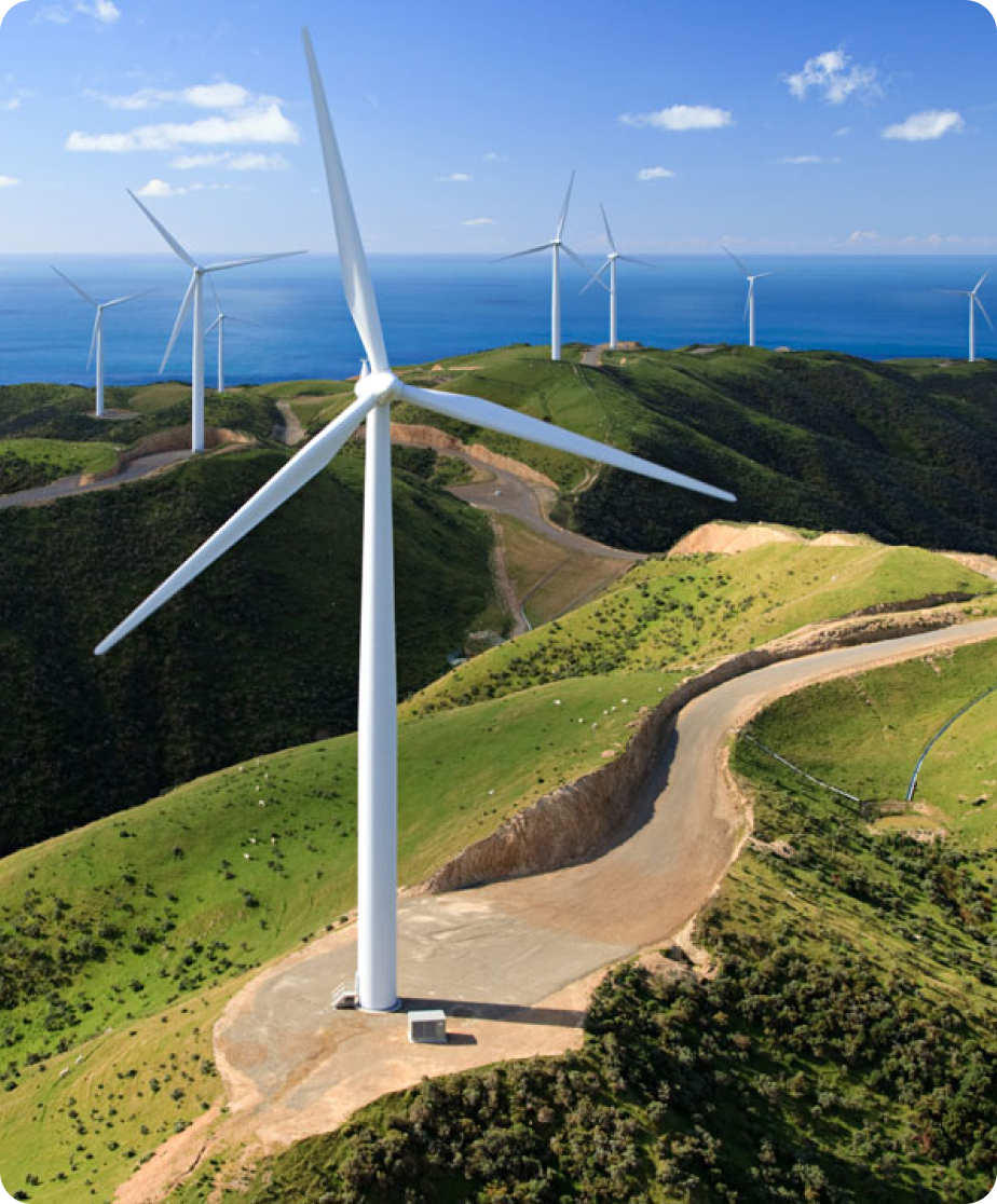 Wind turbines on hills in the Hawke's Bay region.